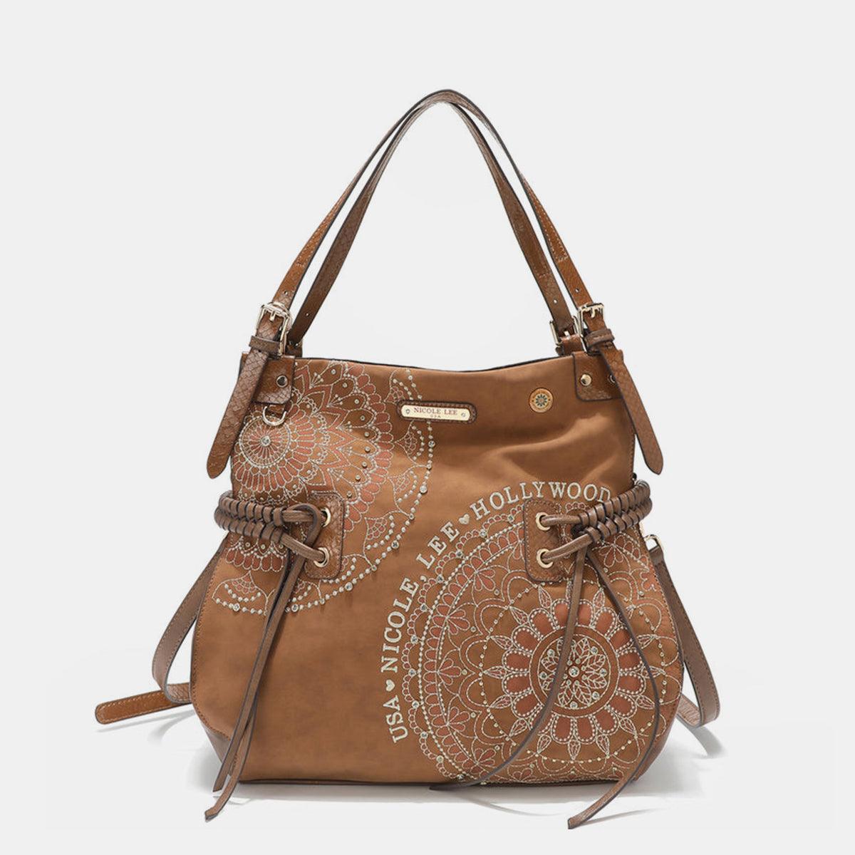 Versatile Handbag | Stylish & Functional Nicole Lee USA Side Braided Tassel Inlaid Rhinestone Embroidery Hobo Bag - Modestly Vogue 