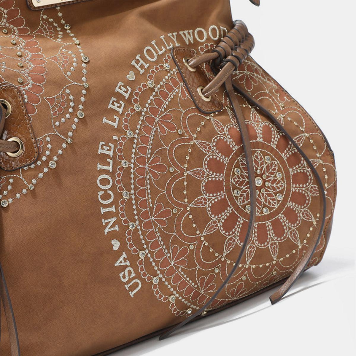 Versatile Handbag | Stylish & Functional Nicole Lee USA Side Braided Tassel Inlaid Rhinestone Embroidery Hobo Bag - Modestly Vogue 