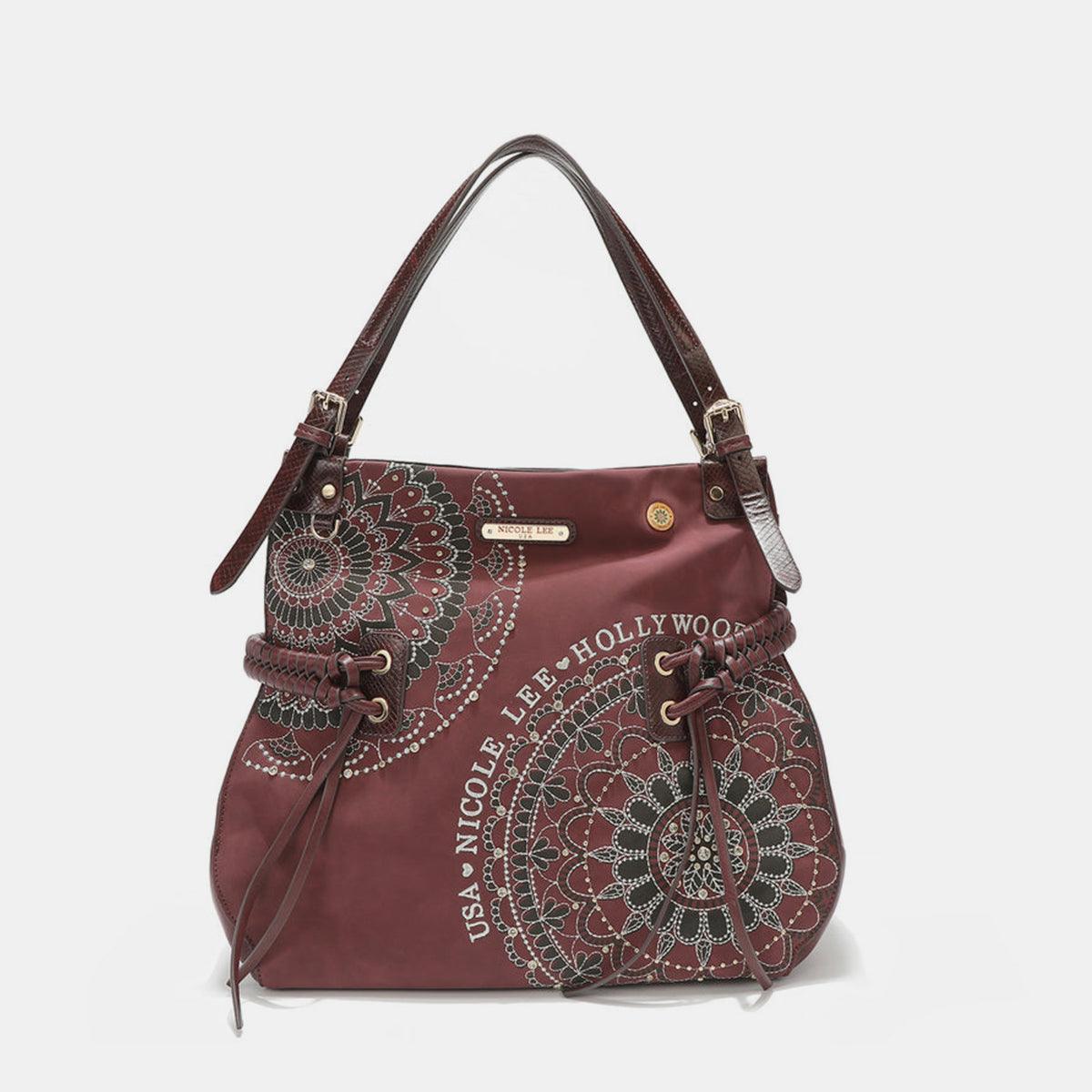 Versatile Handbag | Stylish & Functional Nicole Lee USA Side Braided Tassel Inlaid Rhinestone Embroidery Hobo Bag - Modestly Vogue 