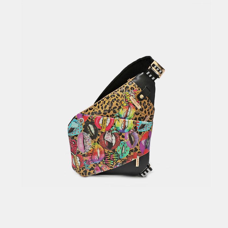 Versatile Handbag | Stylish & Functional Nicole Lee USA Vegan Leather Leopard & Lip Pattern Crossbody Bag - Modestly Vogue 