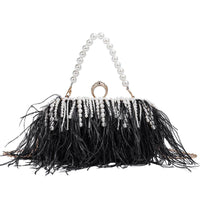 Versatile Handbag | Stylish & Functional Ostrich Feather Ring Box Bag Women Pearl Chain Crossbody Single Shoulder Fluff Women Bag - Modestly Vogue 