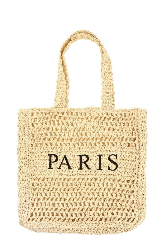 Versatile Handbag | Stylish & Functional PARIS Embroidery Straw Tote Bag - Modestly Vogue 