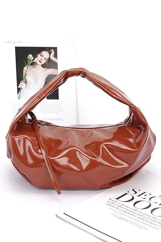 Versatile Handbag | Stylish & Functional Patent Finish Faux Leather Top Handle Swing Bag - Modestly Vogue 