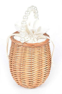 Versatile Handbag | Stylish & Functional Pearl Handle Iconic Bamboo Bucket Clutch Bag - Modestly Vogue 