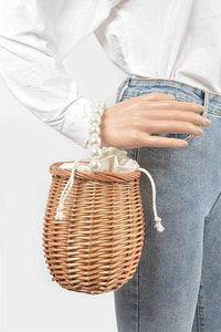 Versatile Handbag | Stylish & Functional Pearl Handle Iconic Bamboo Bucket Clutch Bag - Modestly Vogue 