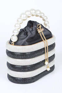 Versatile Handbag | Stylish & Functional Pearl Handle Rhinestone Statement Bucket Clutch - Modestly Vogue 