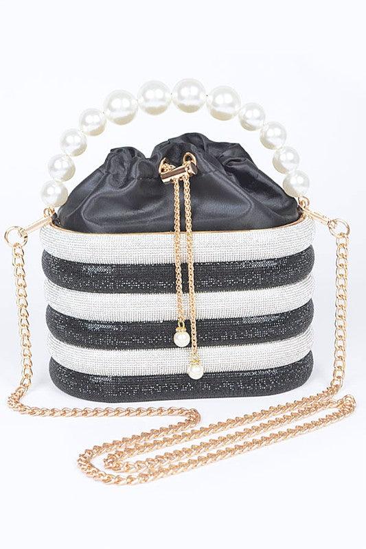 Versatile Handbag | Stylish & Functional Pearl Handle Rhinestone Statement Bucket Clutch - Modestly Vogue 