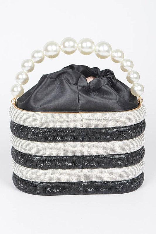 Versatile Handbag | Stylish & Functional Pearl Handle Rhinestone Statement Bucket Clutch - Modestly Vogue 