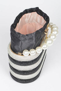 Versatile Handbag | Stylish & Functional Pearl Handle Rhinestone Statement Bucket Clutch - Modestly Vogue 