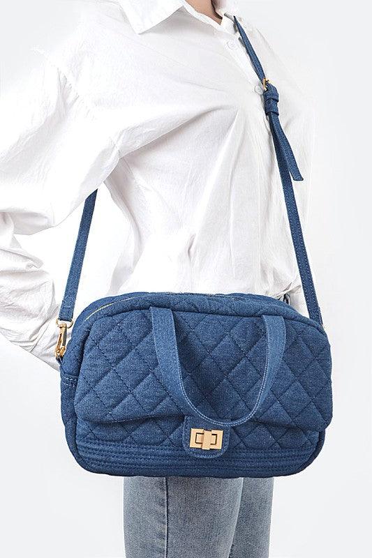 Denim Handbag | Functional Quilted Weekender Gym Bag - Modestly Vogue 