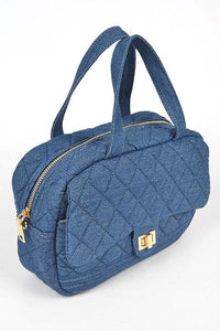 Denim Handbag | Functional Quilted Weekender Gym Bag - Modestly Vogue 