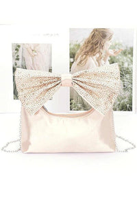 Versatile Handbag | Stylish & Functional Rhinestone Bow Tie Satin Top Handle Clutch - Modestly Vogue 