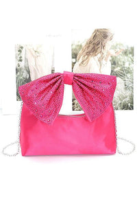 Versatile Handbag | Stylish & Functional Rhinestone Bow Tie Satin Top Handle Clutch - Modestly Vogue 