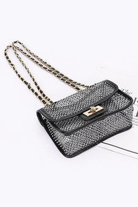 Versatile Handbag | Stylish & Functional Rhinestone Mesh Turn Lock Iconic Shoulder Bag - Modestly Vogue 