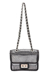 Versatile Handbag | Stylish & Functional Rhinestone Mesh Turn Lock Iconic Shoulder Bag - Modestly Vogue 