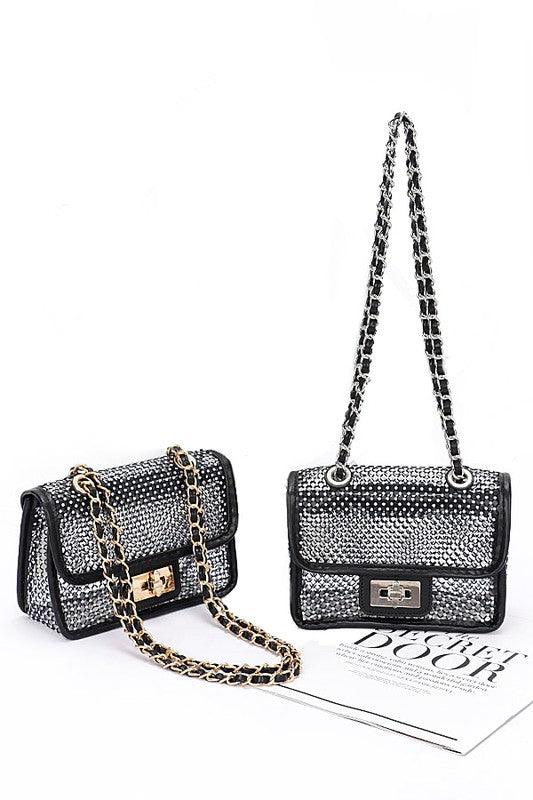 Versatile Handbag | Stylish & Functional Rhinestone Mesh Turn Lock Iconic Shoulder Bag - Modestly Vogue 