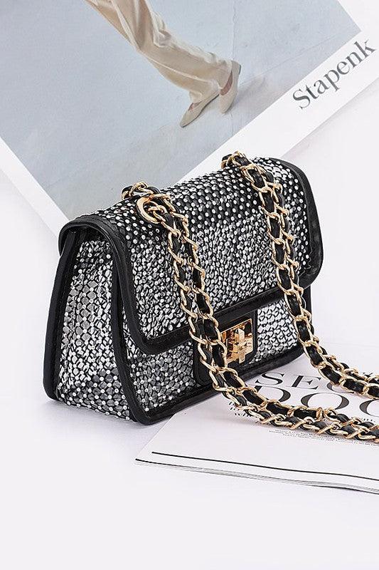 Versatile Handbag | Stylish & Functional Rhinestone Mesh Turn Lock Iconic Shoulder Bag - Modestly Vogue 