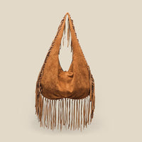 Versatile Handbag | Stylish & Functional Tassel Large Capacity Tote Crescent One Shoulder Women Bag Casual Simple Crossbody Suede Retro Dumpling Bag - Modestly Vogue 