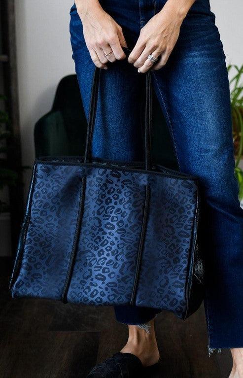 Versatile Handbag | Stylish & Functional The Marissa - Black Leopard Neoprene Bag - Modestly Vogue 