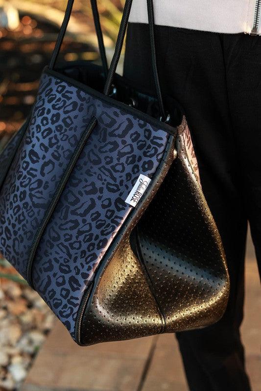 Versatile Handbag | Stylish & Functional The Marissa - Black Leopard Neoprene Bag - Modestly Vogue 