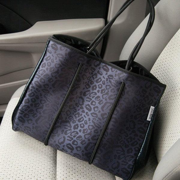 Versatile Handbag | Stylish & Functional The Marissa - Black Leopard Neoprene Bag - Modestly Vogue 