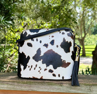 Versatile Handbag | Stylish & Functional Upcycled LV Vegan Cowhide Print Crossbody Bag Western - Modestly Vogue 