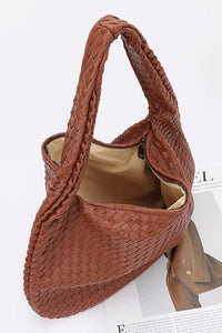 Versatile Handbag | Stylish & Functional Weaved Faux Leather Soft Shoulder Bag - Modestly Vogue 