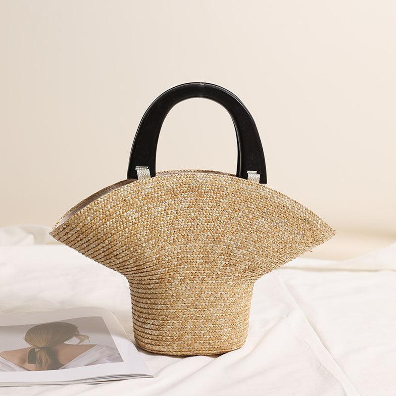 Versatile Handbag | Stylish & Functional Wooden Portable Hat Straw Bag Straw Woven Bag Vacation Beach Bag Women Bag - Modestly Vogue 