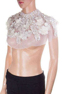 White Floral Embellished Lace Body Chain - Modestly Vogue 