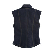 Denim Winter Casual Sleeveless Vest Mid Rise Sets - Modestly Vogue 