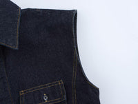 Denim Winter Casual Sleeveless Vest Mid Rise Sets - Modestly Vogue 