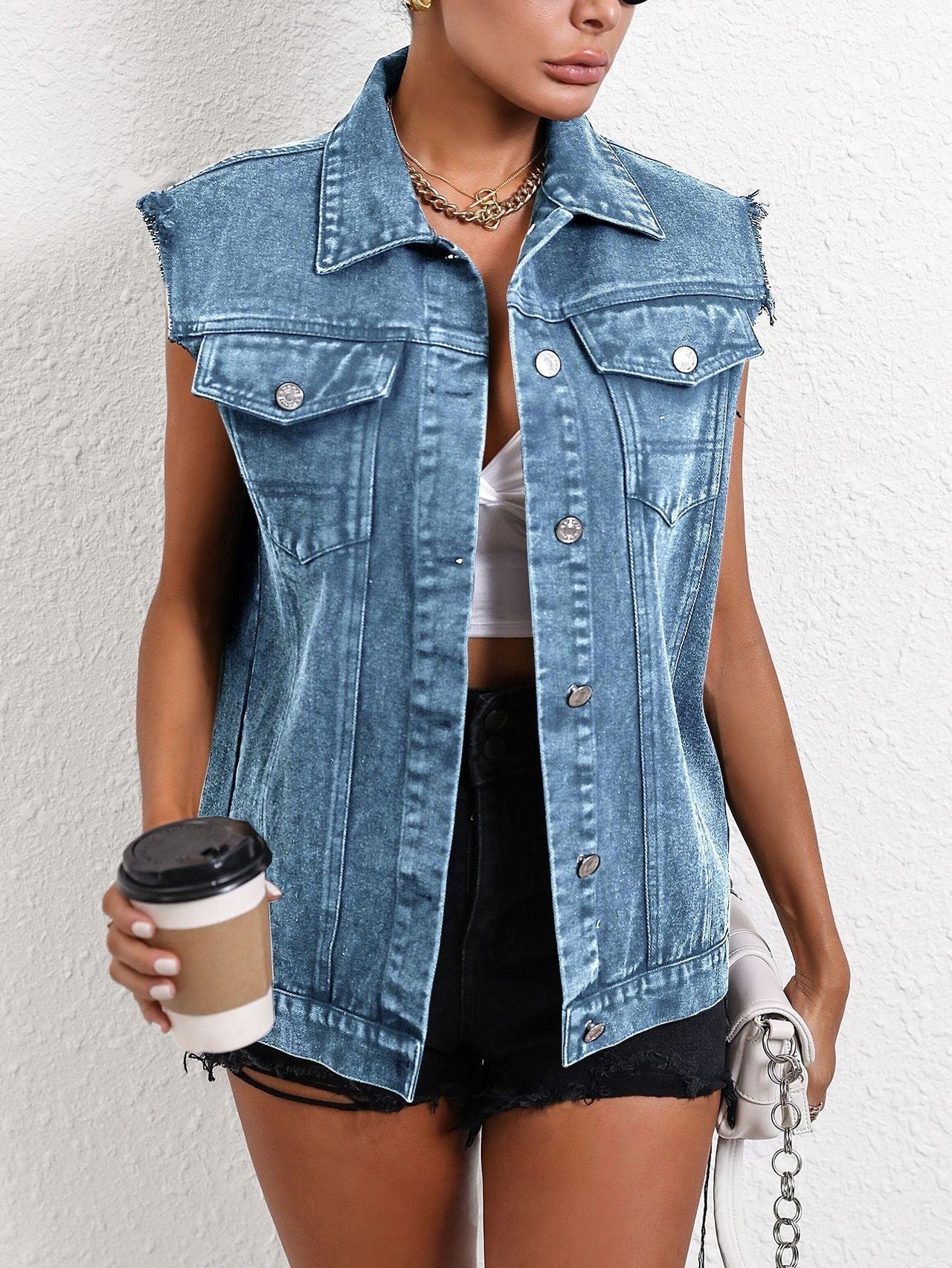 Denim Clothing All Matching Graceful Commuting Vest Coat - Modestly Vogue 