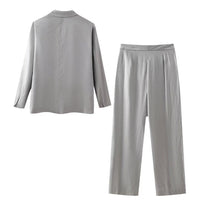 Women Clothing Spring French High Grade Metallic Glossy Casual Metallic Trousers Sets - Modestly Vogue 