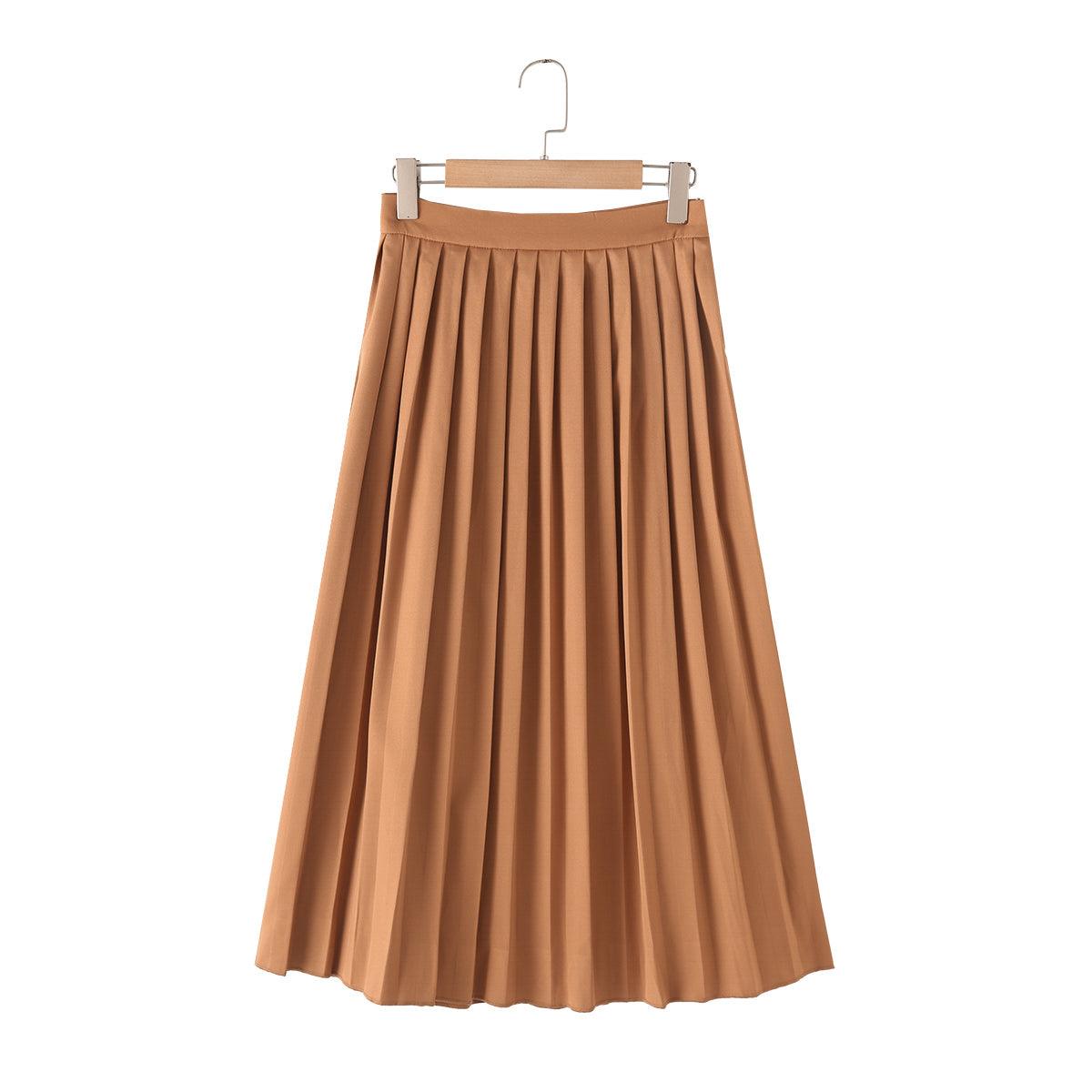 Women Half Skirt Button Pocket Pleated Skirt Sets - Modestly Vogue 