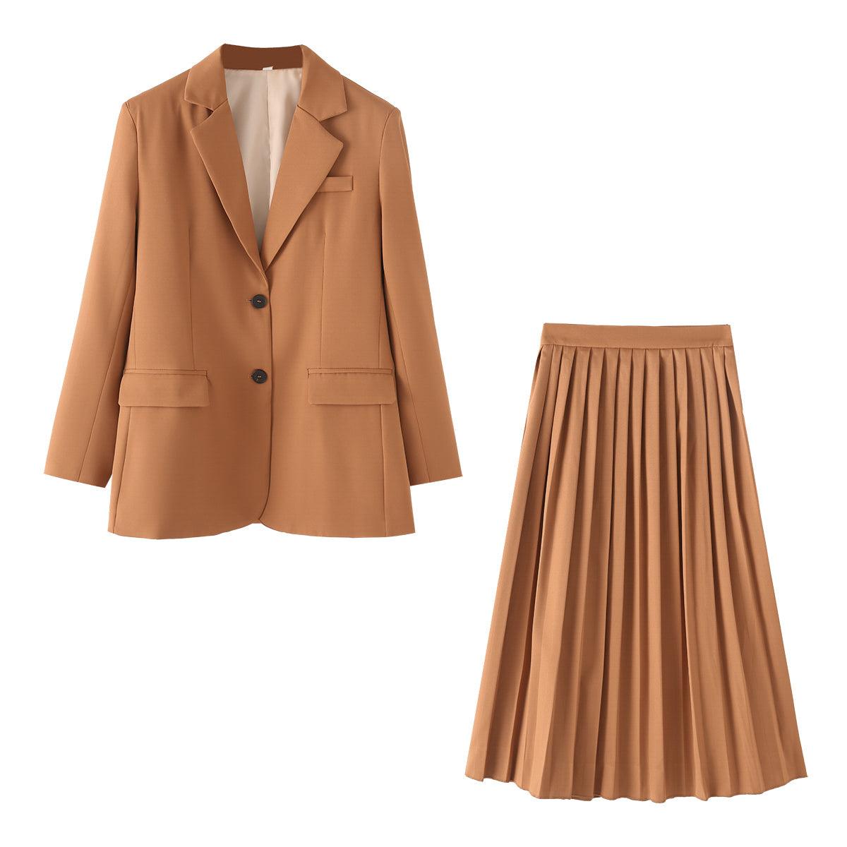 Women Half Skirt Button Pocket Pleated Skirt Sets - Modestly Vogue 