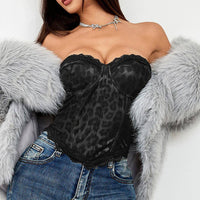 Women’s Leopard Print Lace Splicing Corset with Boning – Bra Vest Top - Modestly Vogue 