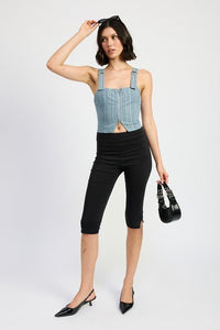 Denim Zipper Front Bustier Top - Corset-Inspired Style Modern Fashion - Modestly Vogue 