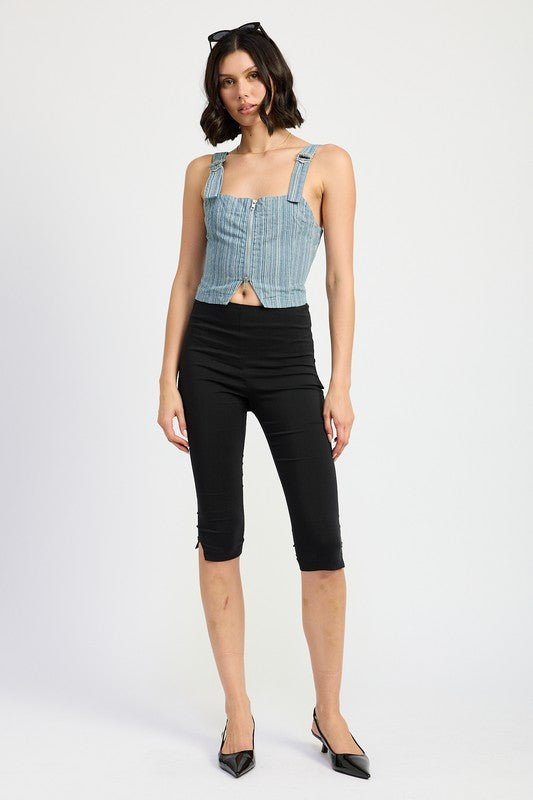 Denim Zipper Front Bustier Top - Corset-Inspired Style Modern Fashion - Modestly Vogue 