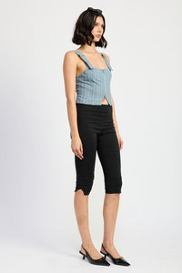 Denim Zipper Front Bustier Top - Corset-Inspired Style Modern Fashion - Modestly Vogue 